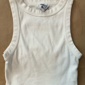 Princess Polly Cream Ribbed Crewneck Tank